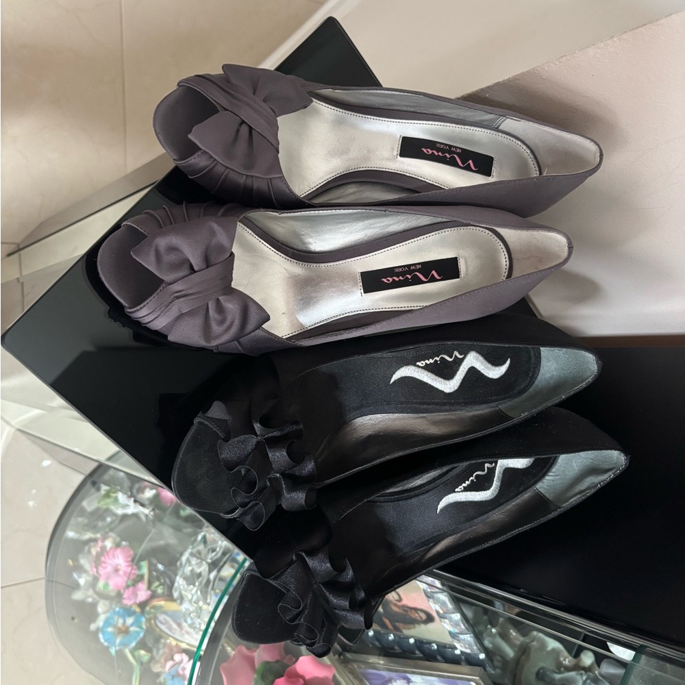 ♥️ Nina Black and Gray Peep-Toe Heels 👠 8.5 PRICE IS FOR BOTH